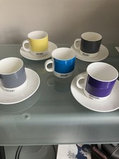 5 Pantone Espresso Cups and 4 saucers -  gray, yellow, blue and purple