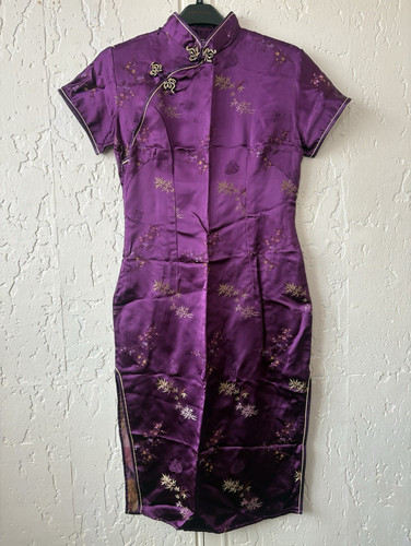 Purple satin chinese dress - satin,
