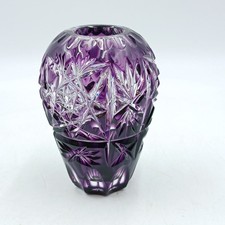 Amethyst Cut Glass Overlay Crystal Small Decorative Vase Bud Vase 11 cm Tall