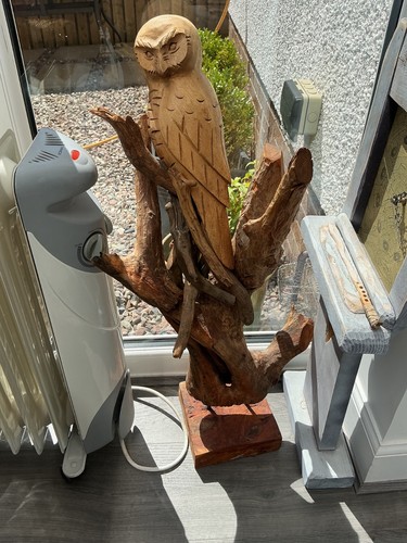 Large carved wooden owl - large,