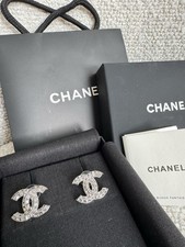Silver Chanel CC Sparkly Stud