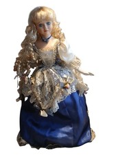 Leonardo Collector's Porcelain Doll Carol Large Blue & Lace Dress With Parasol