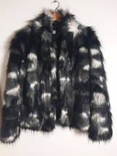 Faux Fur Coat Black White Long Hair Short Lined