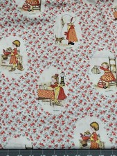VTG Holly Hobbie  with red flower design, Fabrics By Mane's Corp 2 Yds 6 In.