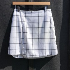 New Look White Fully Lined For Crossover Front Mini Skirt Grid Pattern Size 10