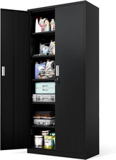 180cm Large Steel Office Utility Cabinet Storage Filing Organiser Black UK