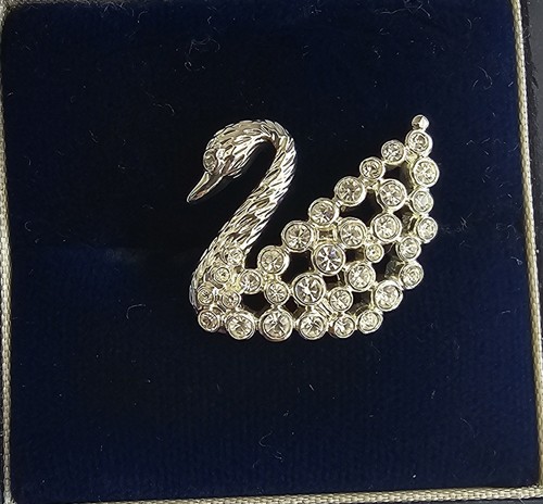 Swarovski crystal swan pin - swarovski,