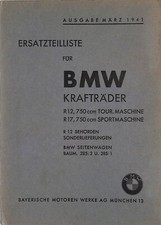 BMW Motorcycles R12 Tour R17 Sport + Sidecar ~ 1941 Parts List Catalogue MANUAL