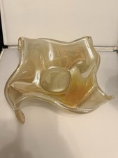 Large Vintage Murano? Yellow/pink Iridescent Art Glass Dish/Bowl 12"