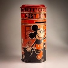 Happynak Mickey Mouse Post Office Tin Money Box Disney Made In England 1930s