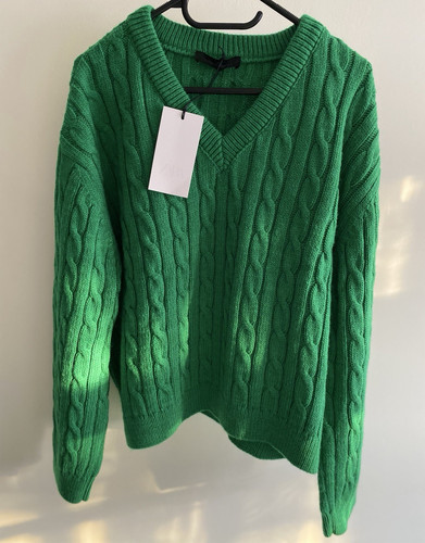 Zara green cable knit neck - zara, v-neck