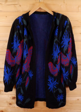 Vintage Kaffe Fassett Style Floral Butterfly Botanical Open Cardigan Jumper S