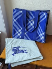 Burberry XL Check Shopper Tote Bag - Blue Leather Wool - Made in Italy