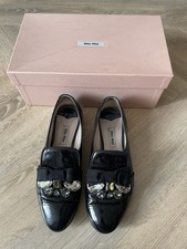 Miu Miu Loafers Ballerinas Black Patent Leather Jewels Size 36.5 4.5