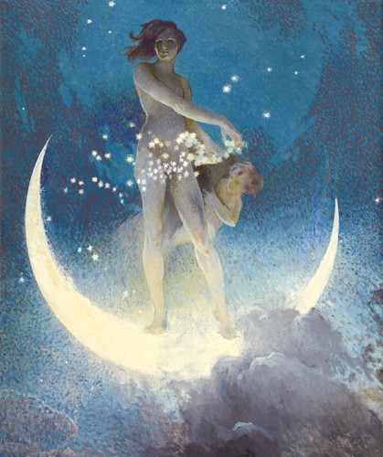 Nouveau art woman - nouveau, moon