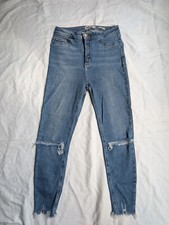 Women's New Look Hallie Disco Jeans - UK 12 L30 (Dark Blue, Ripped Knees)  