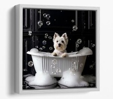 WHITE WESTIE DOG IN BATH