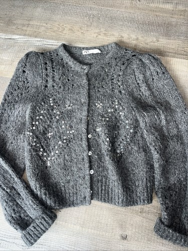 Zara grey cropped sequins - zara,