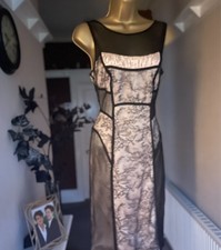 Marc Cain Ladies Glamorous Paneled Dress In Nude With Black Lace Sz S UK 8/10