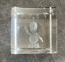 Waving Robot 3D Glass Paperweight Laser Etched Crystal  Bunting Flags