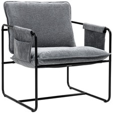 HOMCOM Upholstered Reading Chair w/ Side Pockets, Steel Frame, Refurbished