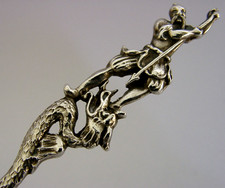 RARE JAPANESE DRAGON SLAYER STERLING SILVER SUGAR SIFTER SPOON 1886 ANTIQUE