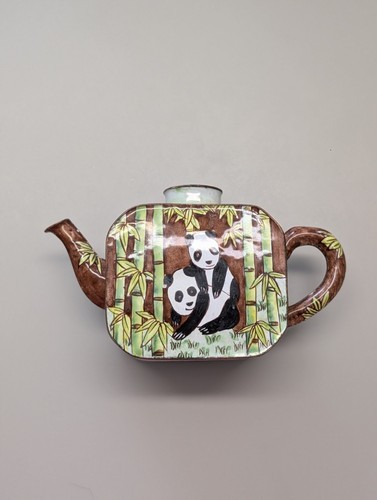 Miniature enamel teapot panda - teapot,
