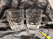 Two Vintage French Dimpled Pint Glasses  With Handles. Beer Mugs.