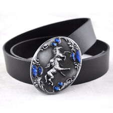 Men Leather Belts Western Cowboy Rodeo Running Horse Metal Belt Buckle