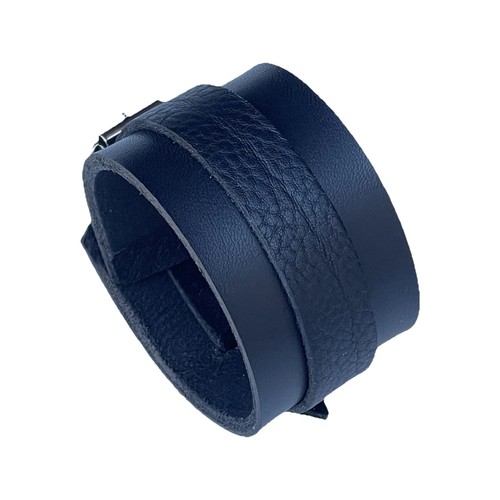 Black leather cuff wristband - black,