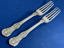 2 QUALITY ANTIQUE VICTORIAN SOLID SILVER KINGS PATTERN DINNER FORKS 117 GRAMS
