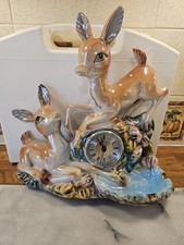 Mercedes Deer/Fawn Mantel Clock Made In Italy H12" X W13" Quiet Tic Vgc