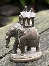 INDIAN ELEPHANT BRASS ANTIQUE c1920 MINIATURE FIGURE RAJ HOWDAH RARE 2.5" HIGH