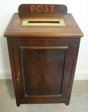  LARGE 88cm TALL  ANTIQUE WOODEN COUNTRY HOUSE HOTEL LETTER POST BOX & KEY c1890