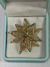 Vintage Large Textured Gold Tone Cut Out Star Brooch Starburst