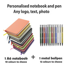 Personalised metal pen and A6 notebook pack perfect school gifts