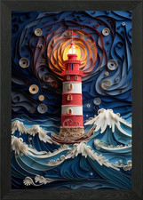 Lighthouse in the storm Framed