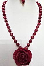 GORGEOUS LOLA ROSE DARK RED QUARTZ ROSE FLOWER GEMSTONE NECKLACE 18 " + - NWOT