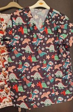 2x patterned themed Dogs and Dinosaur Nursing Scrub Short Sleeve Top size 3XL