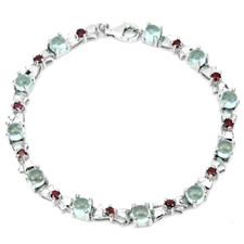 Silver Bracelet Topaz Rhodolite Genuine Natural Gems Solid Sterling 7 1/2 Inch