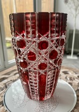 Bohemian Czech Red Cut Glass Vase -Layered