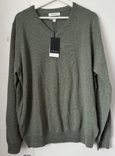 BNWT M&S Autograph mens gents smokey green v neck pure cashmere jumper - 2XL