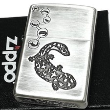 Zippo Giant Salamander Silver Etching One Sided Processing Lighter Regular Japan