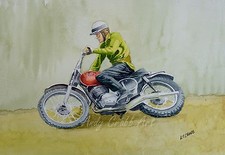 Dave Bickers CZ  watercolour print by Andy Crabb Scrambling Motocross  #036