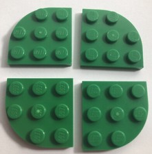 4 x LEGO Wedge Plate 3 x 3 with Round Corner, Part 30357, Classic, City - Green