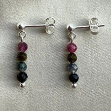 Natural Multi-coloured Tourmaline 925 Sterling Silver Stud Earrings