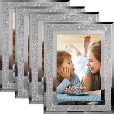 Glass Photo Frames Crystal Glitter Mirrored Picture Frames X4 Bundle 6x4"