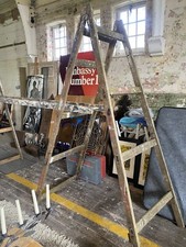 Pair Of 7.5 Ft Vintage Wooden Trestles  & 10ft Ladder
