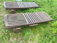 Wooden Sun Lounger Folding Recliner Wheels Chair Garden Patio Day Bed + Cushions