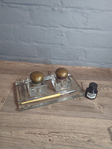 Vintage inkwell desk set - inkwell,